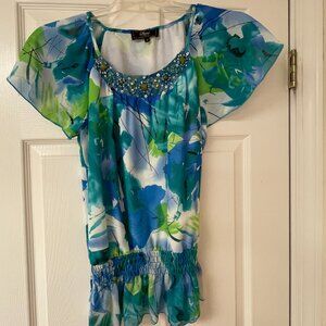 Summer Blouse w Embellishment - Status by Chenault -  Lined - Women's M